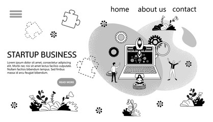 Banner Start up Business Concept Monochrome black and white vector illustration