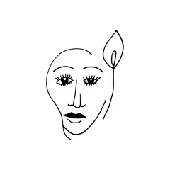 Doodle beautiful woman face. International Women's Day. Vector illustration for card, poster, modern design. Feminism concept.