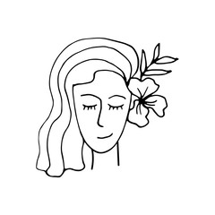 Doodle beautiful woman face. International Women's Day. Vector illustration for card, poster, modern design. Feminism concept.