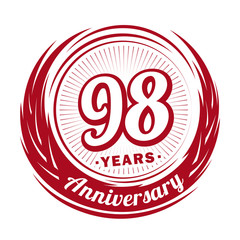 Ninety-eight years anniversary celebration logotype. 98th anniversary logo. Vector and illustration.
