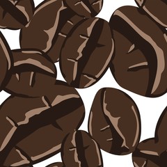 Coffee beans seamless pattern in abstract style. Vector hand drawing illustration. Roasted beans closeup. Coffee seamless pattern, great design for any purposes.