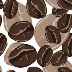 Coffee beans seamless pattern in abstract style. Vector hand drawing illustration. Roasted beans closeup. Coffee seamless pattern, great design for any purposes.