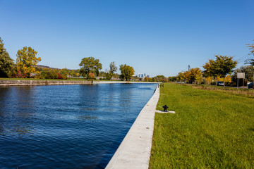 Lachine canal shot looking downtown Montreal.
