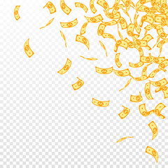 Korean won notes falling. Small WON bills on trans