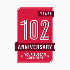 102 years anniversary design template. One hundred and two years celebration logo. Vector and illustration.