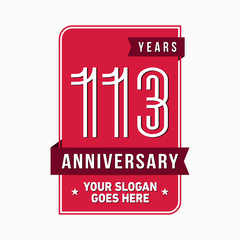 113 years anniversary design template. One hundred and thirteen years celebration logo. Vector and illustration.