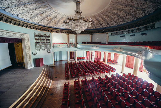 Tskaltubo, Georgia - April 24, 2015: old cinema in former resort of the Ministry of Defense of the Soviet Union where Joseph Stalin used to spent his vacations. Today it is Tskaltubo Spa Resort hotel.