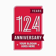 124 years anniversary design template. One hundred and twenty-four years celebration logo. Vector and illustration.