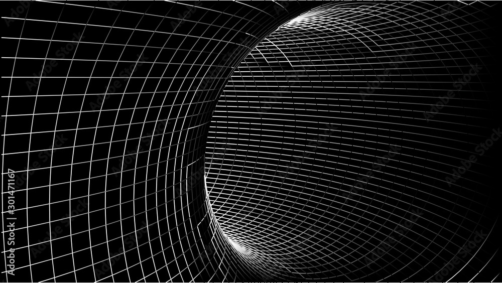 Poster Abstract tunnel. Vector wormhole. 3D corridor mesh.