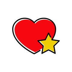 Icono lineal favorito con corazón color rojo y símbolo estrella en color amarillo