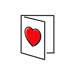 Icono plano tarjeta de felicitación de san valentín con corazón en color rojo