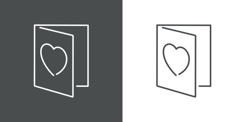 Icono plano tarjeta de felicitación de san valentín con corazón en gris y blanco