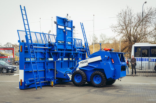 Warsaw, Poland - April 13, 2011: BOZENA Riot control unit presented on Europoltech Fair of Technology and Equipment for Police and National Security Services