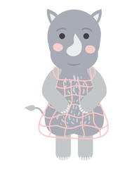 Cute Rhino in Scandinavian style. Hand-drawn. For printing on children's textiles, postcards, wall art.