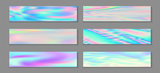 Fototapeta premium Holography modern flyer horizontal fluid gradient mermaid backgrounds vector collection. Pearlecent 