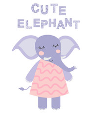 Sweetest baby elephant in the hat. illustration in Scandinavian style. Funny, cute poster.
