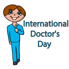 poster to international doctors day with male doctor. isolated vector illustration