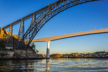 Maria Pia and Saint John railways bridge in Porto city, Portugal