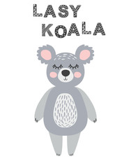 Nursery poster with cute animal. Black and white koala. Scandinavian style © MichiruKayo