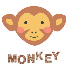 Cute hand drawn nursery poster with monkey in scandinavian style.