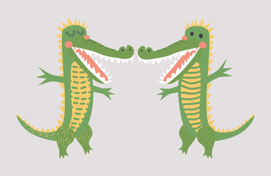 Sweet love. Scandinavian-style crocodile pair, kids print, poster, design