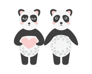 Fototapeta premium Sweet love. A pair of Scandinavian pandas, children's print, poster, design