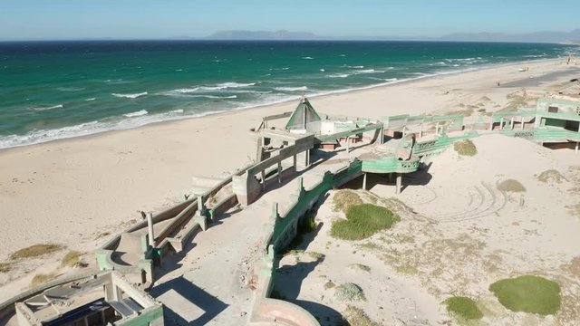 Early Morning View of the Macassar Beach Pavilion Facing the Ocean from a Drone