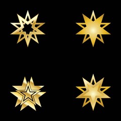 Set of Gold Star Logo Vector in Elegant Style with Black Background