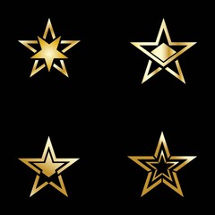 Set of Gold Star Logo Vector in Elegant Style with Black Background