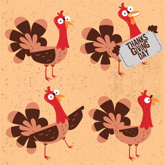 Turkey character design for autumn season. Cartoon. Vector
