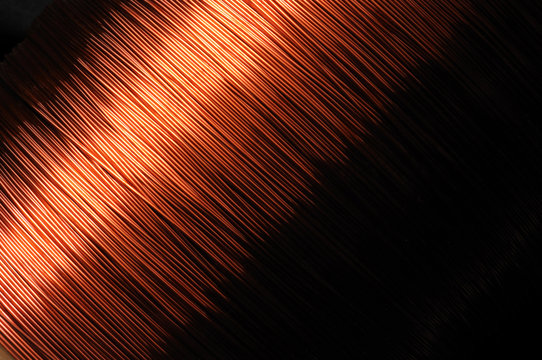 Close-up large coil of thin copper wire