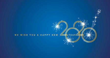 We wish You a Happy New Year 2020 circle line design with sparkle firework gold gold white blue background