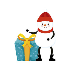merry christmas cute snowman with gift box vector illustration design