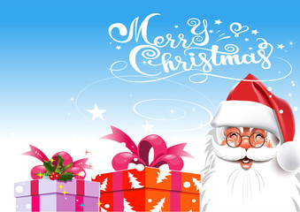 Christmas card with Santa Claus and gifts