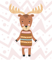 Cute moose flat hand drawn illustration. Forest fauna. Zoo mammal. Elk clipart. Postcard, kids book design
