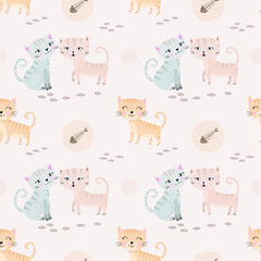 Obraz na płótnie Canvas Beautiful cute cat seamless pattern fabric textile.
