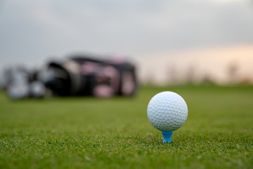 A golf player prepares the ball to be fired at the golf course