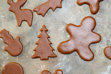 Homemade gingerbread christmas cookies, top view