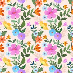 Hand drawn colorful flowers seamless pattern.