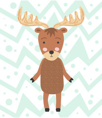 Cute moose flat hand drawn illustration. Forest fauna. Zoo mammal. Elk clipart. Postcard, kids book design