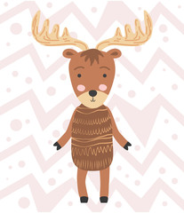 Cute moose flat. Forest fauna. Zoo mammal. Elk clipart. Postcard, kids book design element