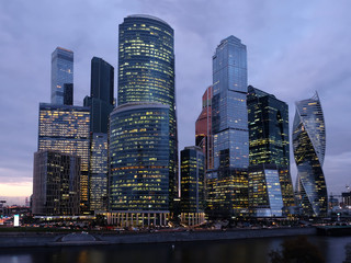 Obraz na płótnie Canvas Moscow City International Business Centre skyscraper buildings on Moskva River embankment night view
