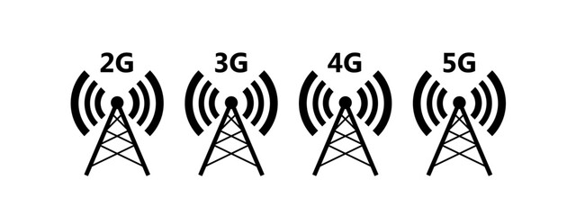Network coverage level symbol 2. Network level on mobile devices. Network 2G (E), 3G, 4G, 5G icon isolated on white background. Vector EPS 10