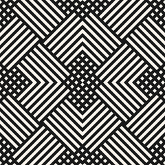 Vector geometric lines seamless pattern. Modern black and white wicker texture