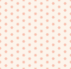 Subtle pink vector seamless pattern with tiny geometric flowers, snowflakes