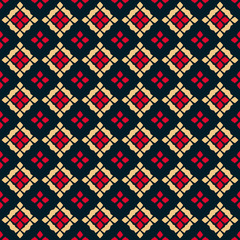 Vector geometric seamless pattern. Folk ornament. Red, black and yellow colors