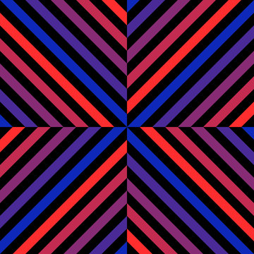 Vector geometric seamless pattern with colorful diagonal lines, square tiles. Abstract graphic texture with red and blue neon stripes. Trendy retro 1980-1990's fashion design. Sport style background 