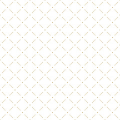 Golden abstract geometric seamless pattern in oriental style. Luxury vector background. Simple graphic ornament. White and gold texture with squares, diamond shapes, grid, lattice, net, repeat tiles