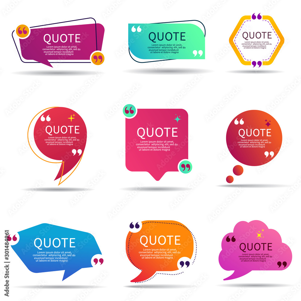 Fototapete set of speech quote text box of gradient color. template of geometric badge with circle shape. remar