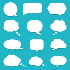 Set of speech bubble, textbox cloud of chat for comment, post, comic. Dialog box icon, message template. Different shape of empty balloons for talk on isolated background. cartoon vector